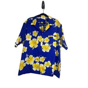 Hilo Hatties Hawaiian Shirt Men 2X Blue Floral Aloha Resort Retro Tropical 80s